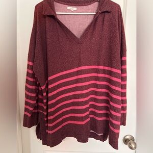 Maurices Burgundy and Pink Striped Long Sleeve Top
